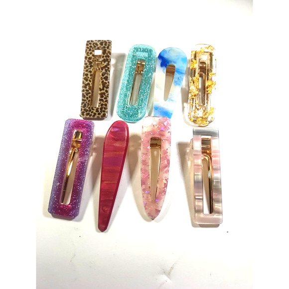 Hair Barrettes Clips Lot Of 8 Sparkles Retro Classic - Picture 2 of 11